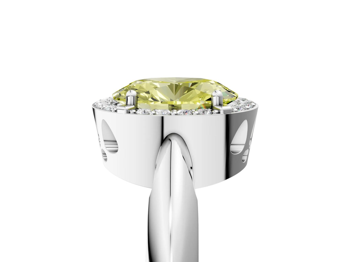 Fancy Yellow Oval Cut Diamond Halo Engagement Ring in White gold with Plain Split Shank and Prong Setting_5