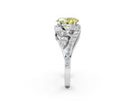 Fancy Yellow Oval Cut Diamond Halo Ring in Platinum with Marquise and Pavé Band in Prong Setting_8