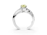 Fancy Yellow Oval Cut Diamond Halo Ring in Platinum with Marquise and Pavé Band in Prong Setting_9