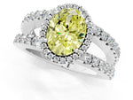 Fancy Yellow Oval Cut Diamond Halo Ring in Silver with Split Shank Band and Prong Setting_13