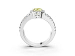 Fancy Yellow Oval Cut Diamond Halo Ring in Silver with Split Shank Band and Prong Setting_15