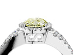 Fancy Yellow Oval Cut Diamond Halo Ring in Silver with Split Shank Band and Prong Setting_16
