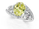 Fancy Yellow Oval Cut Diamond Halo Ring in White gold with Marquise and Pavé Band in Prong Setting_1