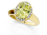 Fancy Yellow Oval Cut Diamond Halo Ring in Yellow gold with Cathedral Band and Prong Setting_1