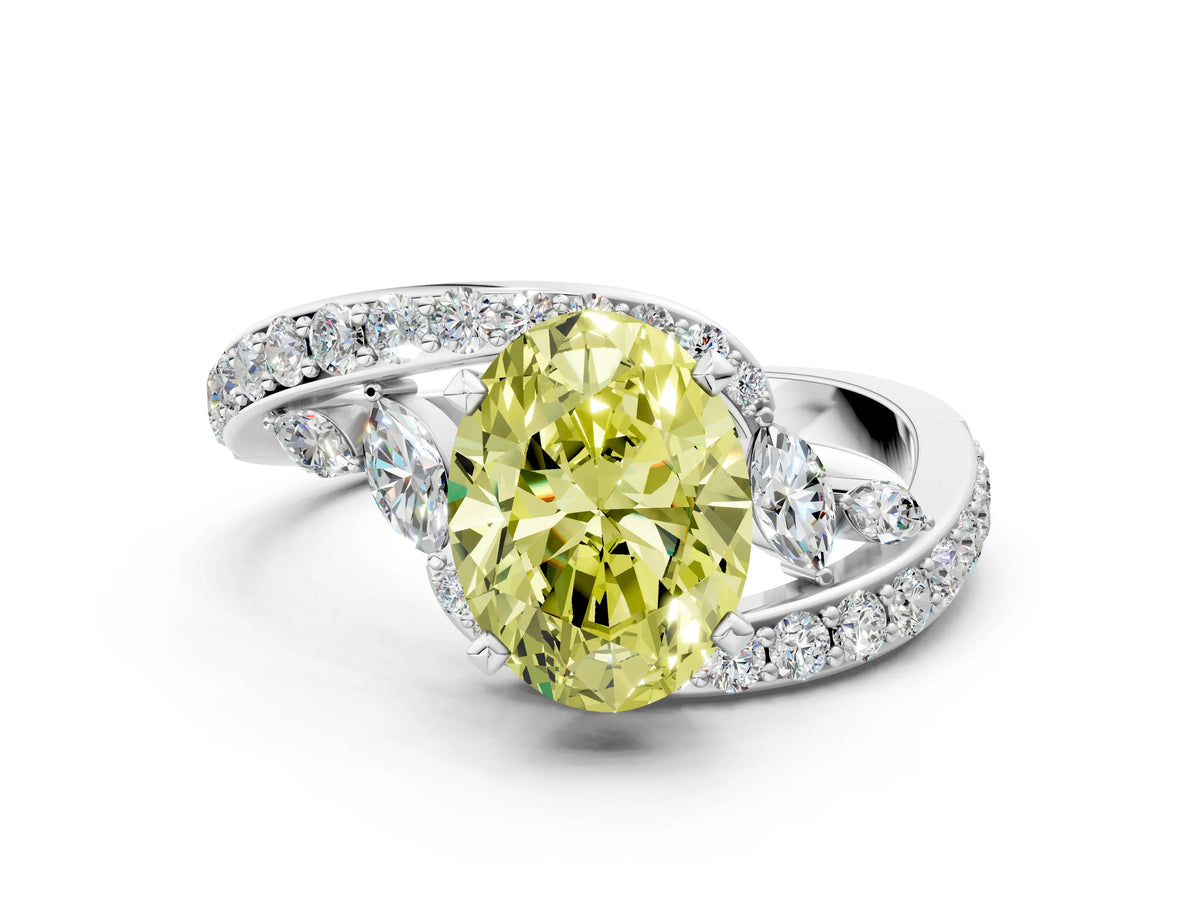 Fancy Yellow Oval Cut Diamond Solitaire Ring in Platinum with Pavé Twist Band and Prong Setting_12