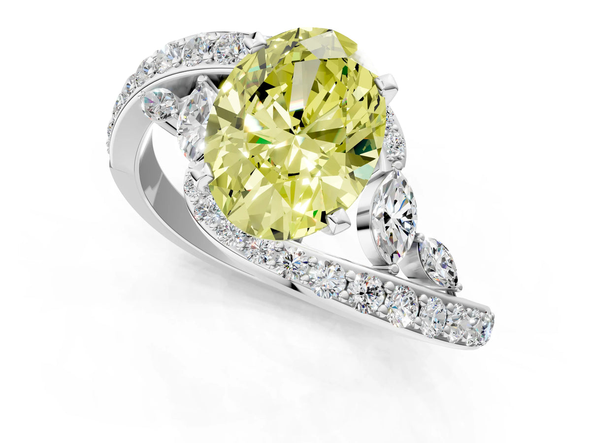 Fancy Yellow Oval Cut Diamond Solitaire Ring in Platinum with Pavé Twist Band and Prong Setting_13
