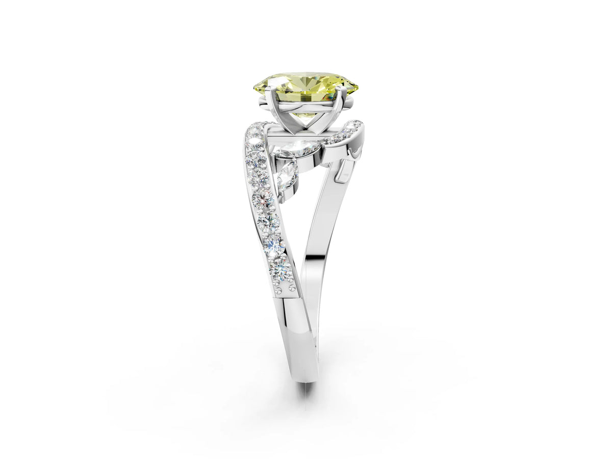 Fancy Yellow Oval Cut Diamond Solitaire Ring in Platinum with Pavé Twist Band and Prong Setting_14