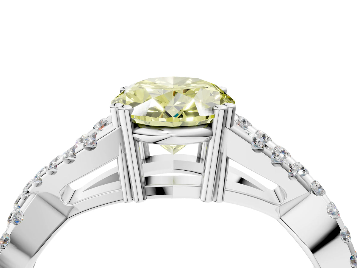 Fancy Yellow Oval Cut Diamond Solitaire Ring in Silver with Interwoven Pavé Band and Prong Setting_10
