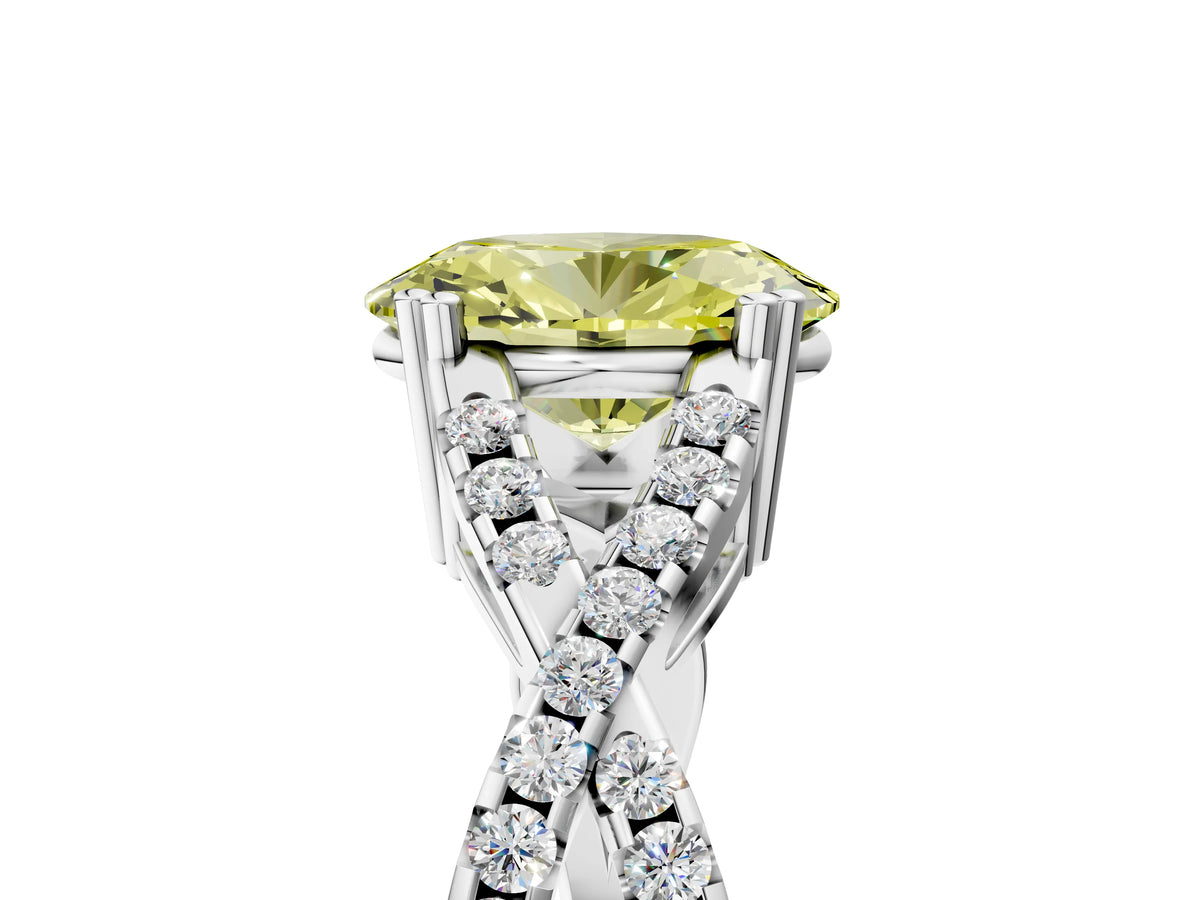 Fancy Yellow Oval Cut Diamond Solitaire Ring in Silver with Interwoven Pavé Band and Prong Setting_11