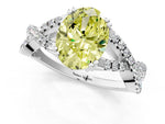 Fancy Yellow Oval Cut Diamond Solitaire Ring in Silver with Interwoven Pavé Band and Prong Setting_7