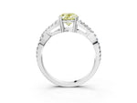 Fancy Yellow Oval Cut Diamond Solitaire Ring in Silver with Interwoven Pavé Band and Prong Setting_9