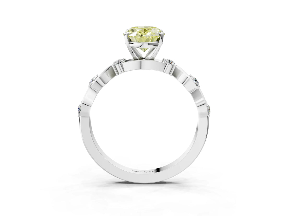 Fancy Yellow Oval Cut Diamond Solitaire Ring in Silver with Twisted Ribbon Band and Round Accents_3