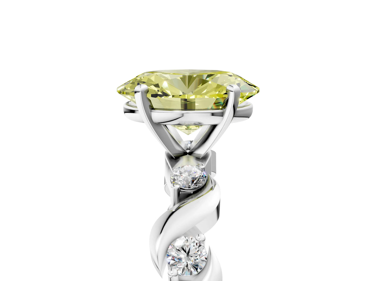 Fancy Yellow Oval Cut Diamond Solitaire Ring in Silver with Twisted Ribbon Band and Round Accents_5