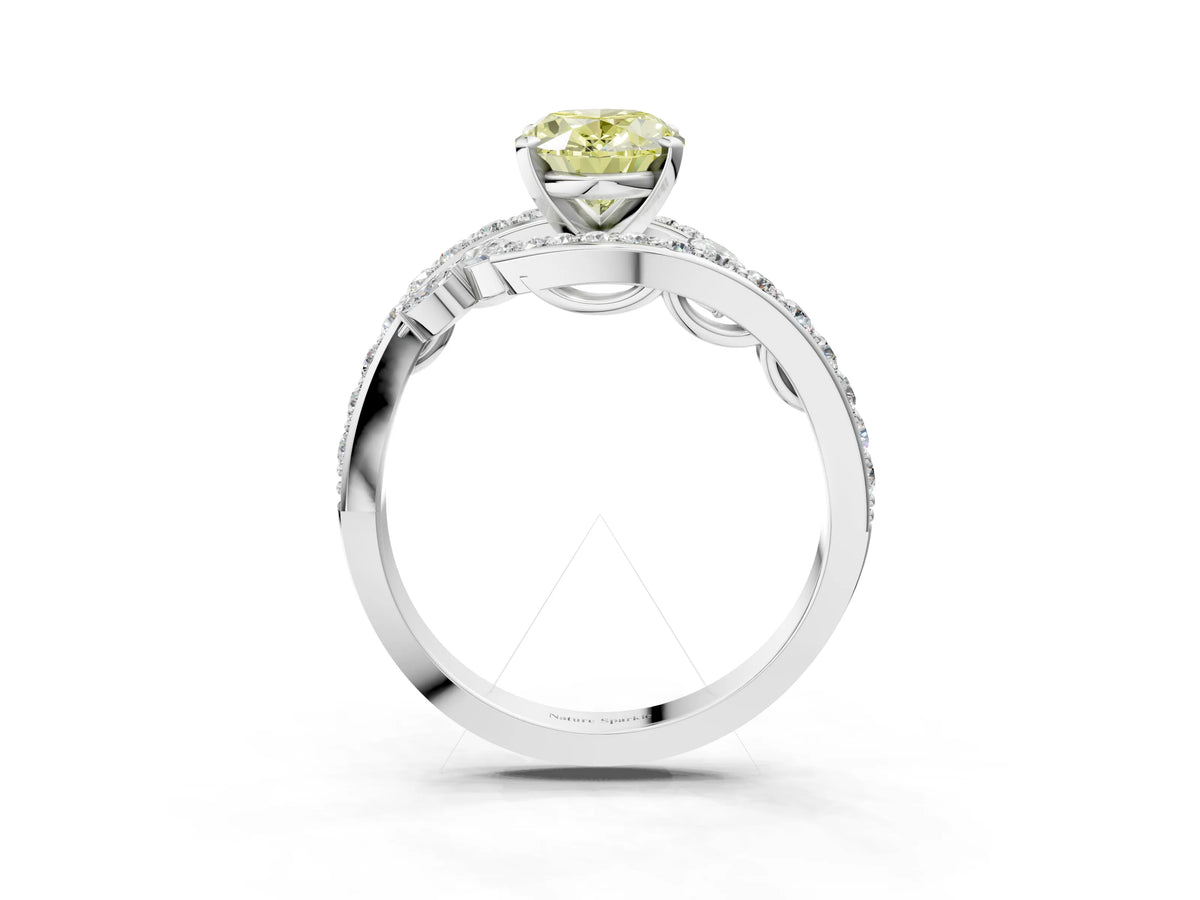 Fancy Yellow Oval Cut Diamond Solitaire Ring in White gold with Pavé Twist Band and Prong Setting_3
