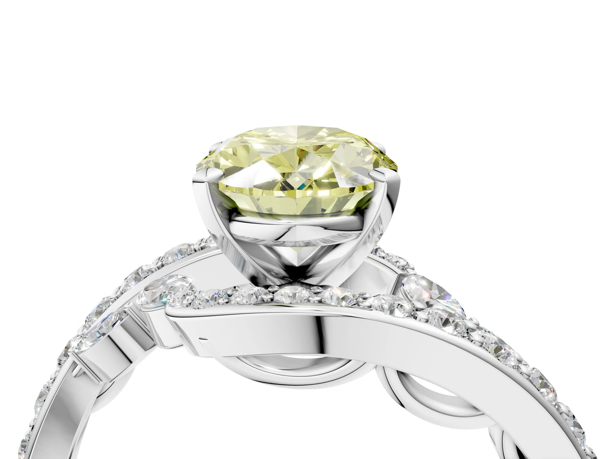 Fancy Yellow Oval Cut Diamond Solitaire Ring in White gold with Pavé Twist Band and Prong Setting_4