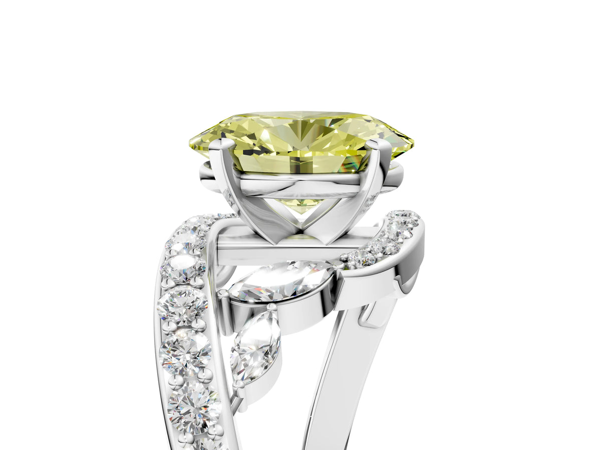 Fancy Yellow Oval Cut Diamond Solitaire Ring in White gold with Pavé Twist Band and Prong Setting_5