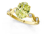 Fancy Yellow Oval Cut Diamond Solitaire Ring in Yellow gold with Twisted Ribbon Band and Round Accents_1