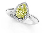 Fancy Yellow Pear Cut Diamond Halo Engagement Ring in Platinum with Plain Split Shank and Prong Setting_13