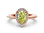 Fancy Yellow Pear Cut Diamond Halo Engagement Ring in Rose gold with Plain Split Shank and Prong Setting
