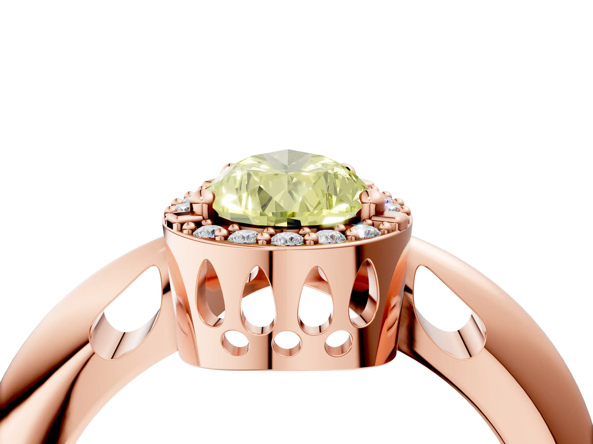 Fancy Yellow Pear Cut Diamond Halo Engagement Ring in Rose gold with Plain Split Shank and Prong Setting_4