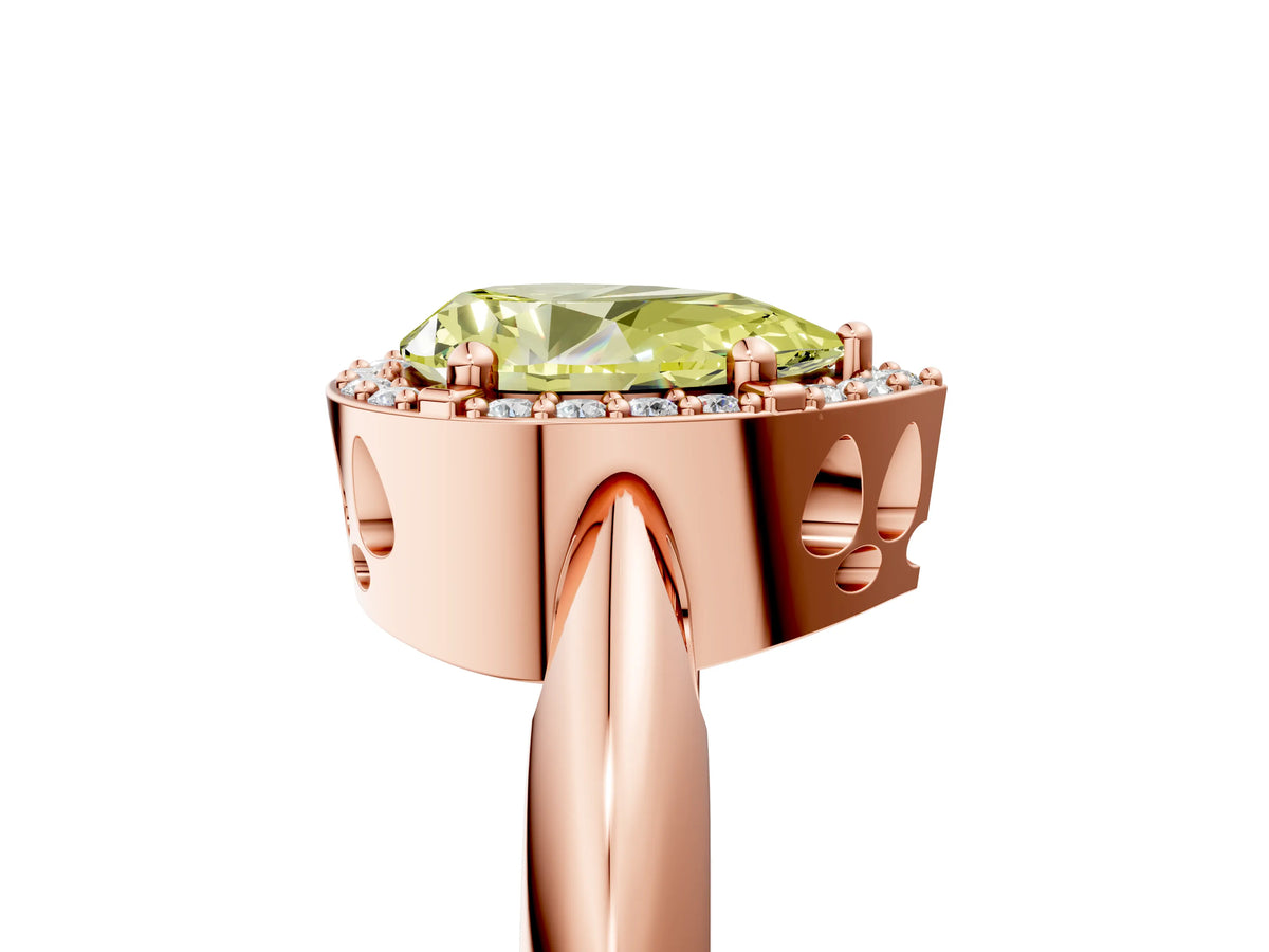 Fancy Yellow Pear Cut Diamond Halo Engagement Ring in Rose gold with Plain Split Shank and Prong Setting_5