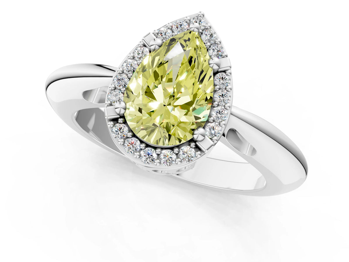 Fancy Yellow Pear Cut Diamond Halo Engagement Ring in Silver with Plain Split Shank and Prong Setting_13