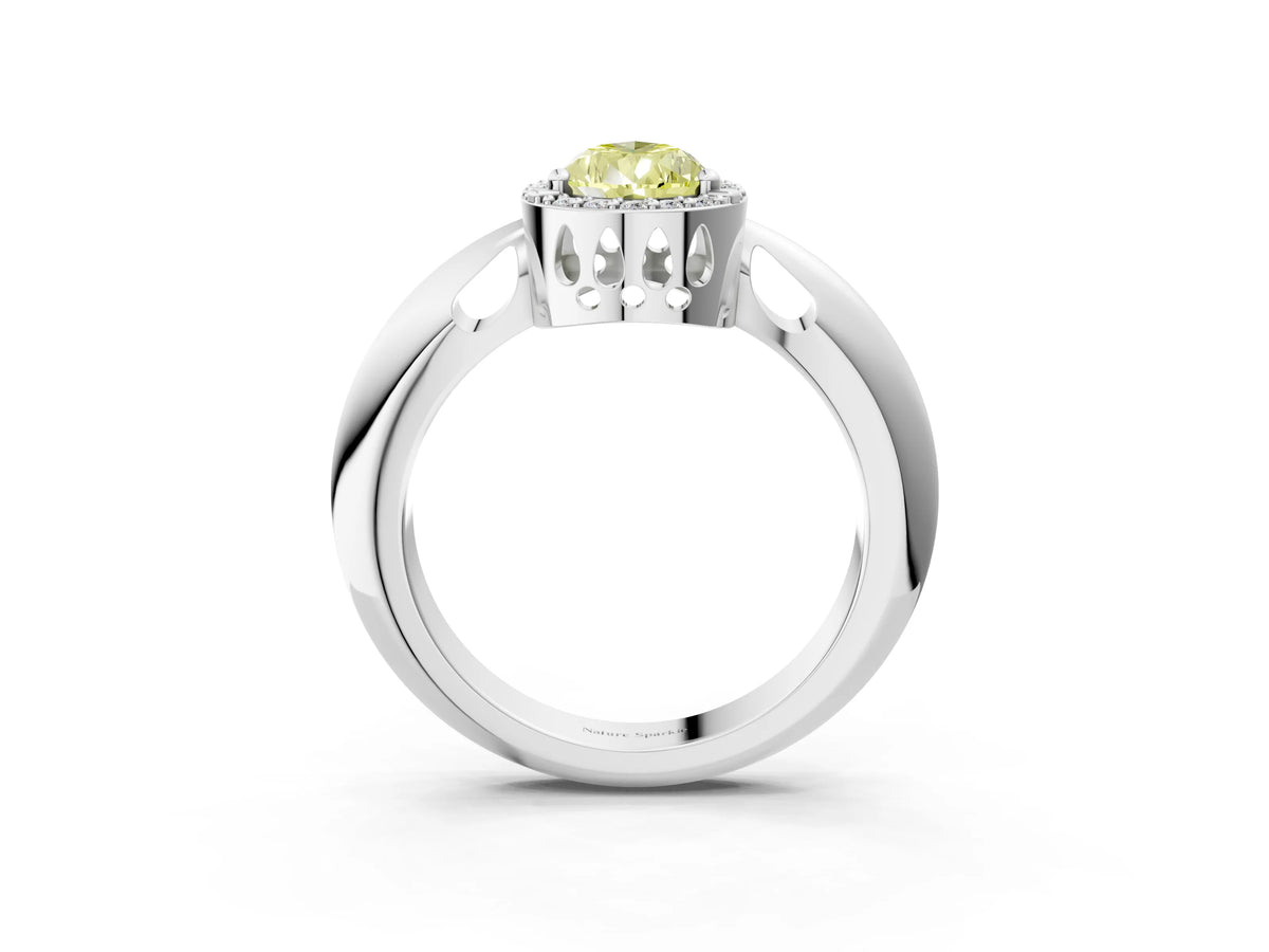 Fancy Yellow Pear Cut Diamond Halo Engagement Ring in Silver with Plain Split Shank and Prong Setting_15