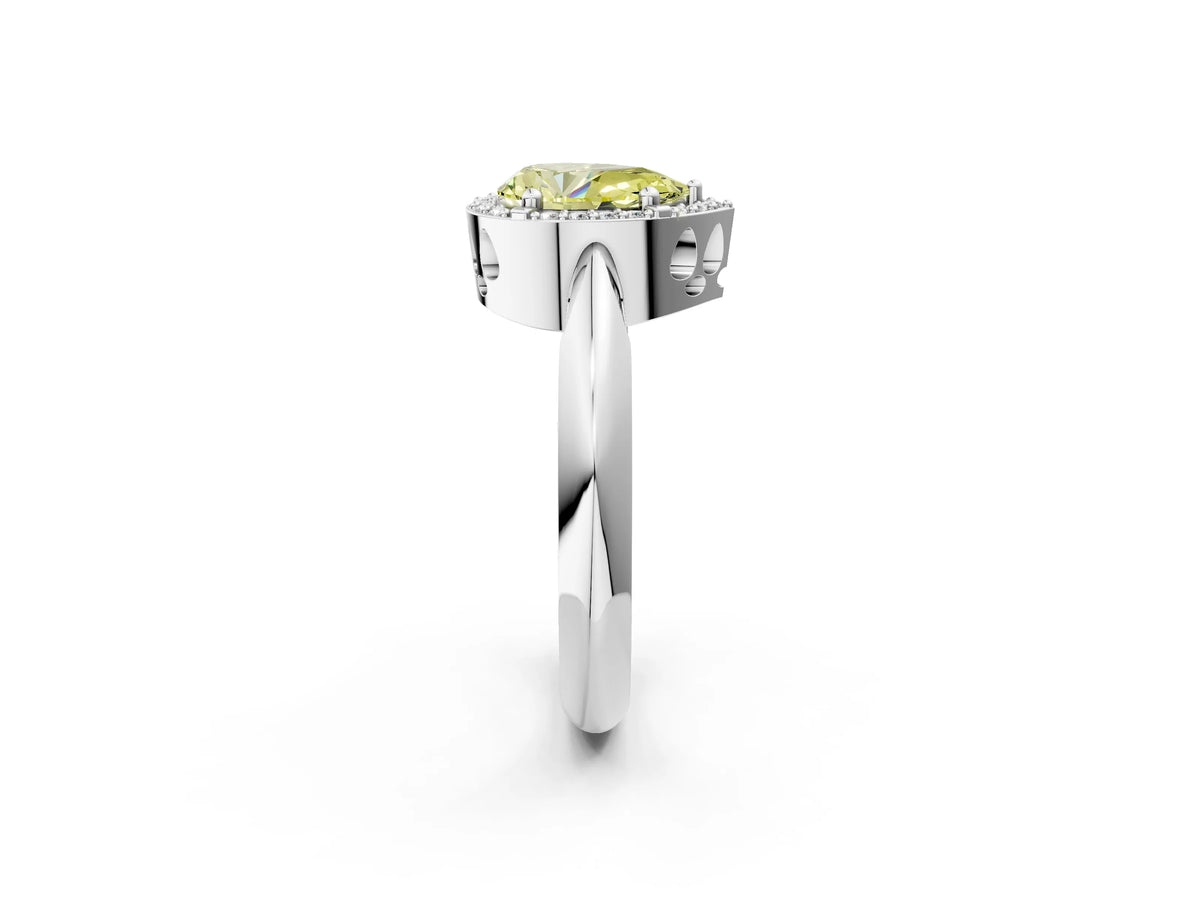 Fancy Yellow Pear Cut Diamond Halo Engagement Ring in White gold with Plain Split Shank and Prong Setting_2