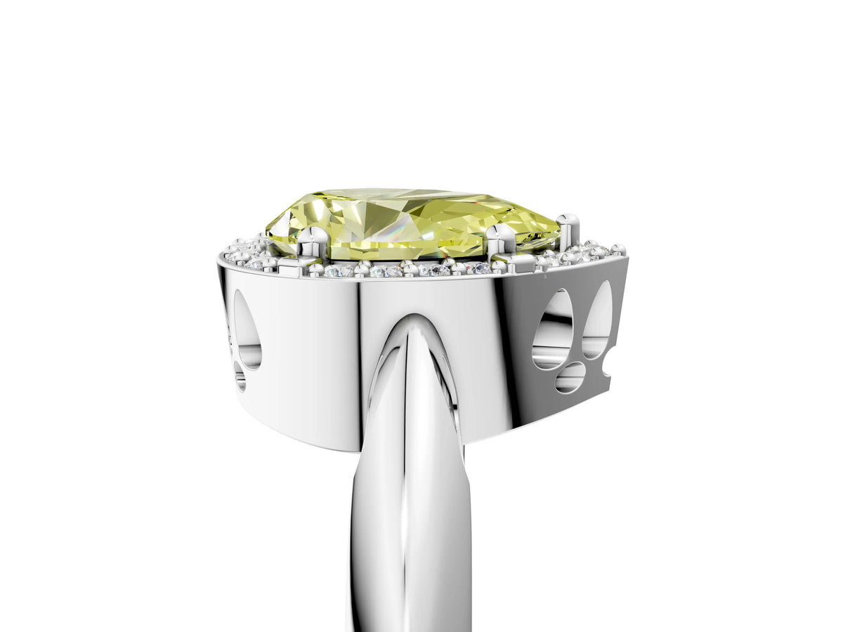 Fancy Yellow Pear Cut Diamond Halo Engagement Ring in White gold with Plain Split Shank and Prong Setting_5