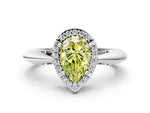 Fancy Yellow Pear Cut Diamond Halo Engagement Ring in White gold with Plain Split Shank and Prong Setting