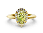 Fancy Yellow Pear Cut Diamond Halo Engagement Ring in Yellow gold with Plain Split Shank and Prong Setting