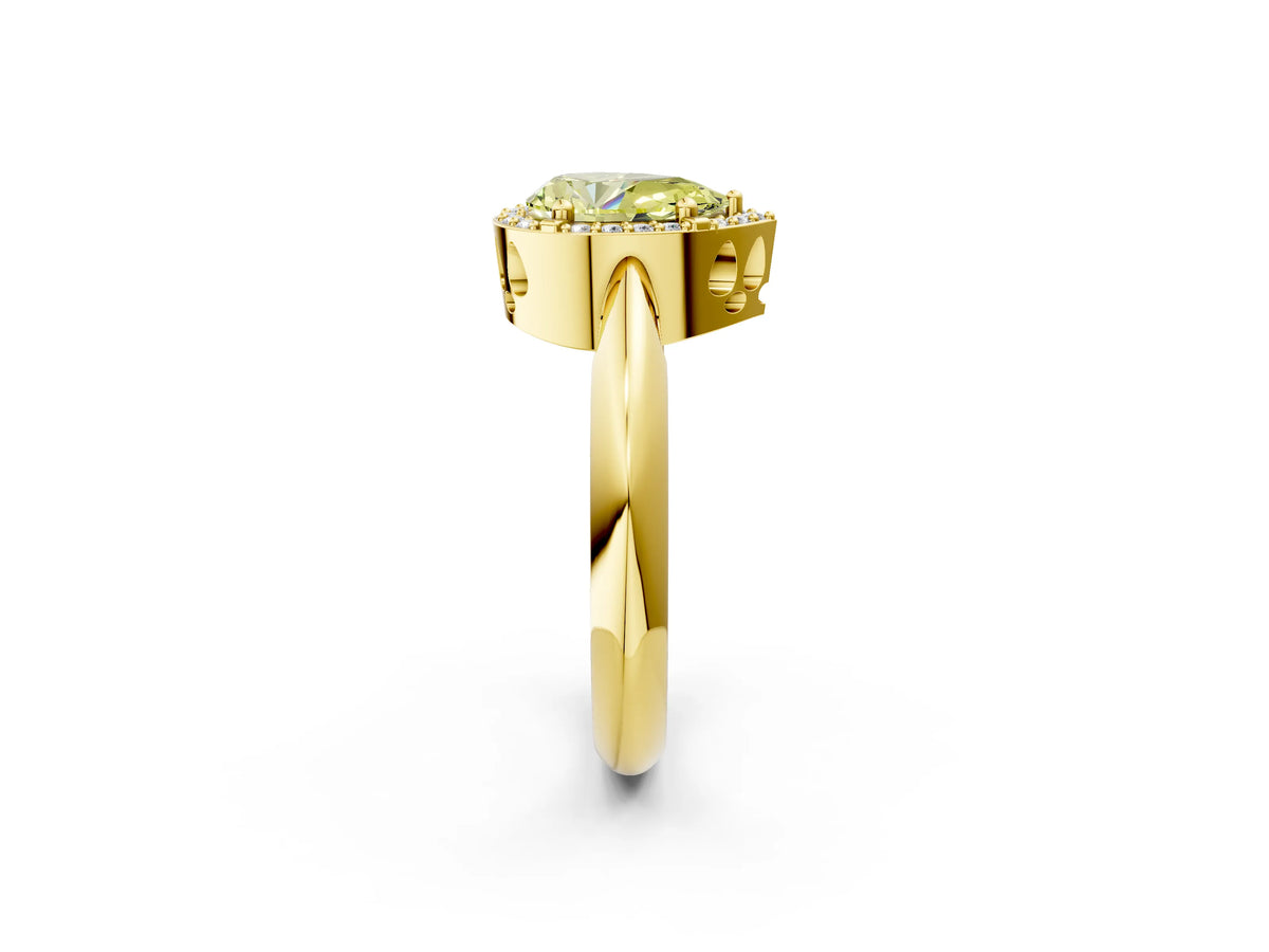 Fancy Yellow Pear Cut Diamond Halo Engagement Ring in Yellow gold with Plain Split Shank and Prong Setting_2
