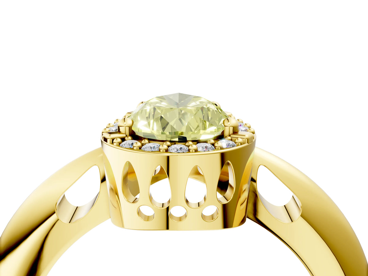 Fancy Yellow Pear Cut Diamond Halo Engagement Ring in Yellow gold with Plain Split Shank and Prong Setting_4