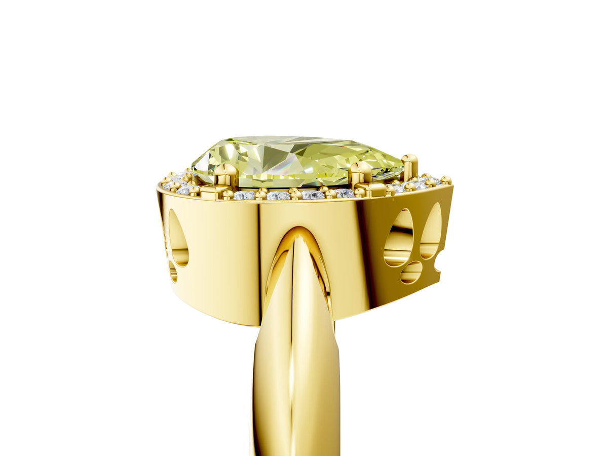 Fancy Yellow Pear Cut Diamond Halo Engagement Ring in Yellow gold with Plain Split Shank and Prong Setting_5