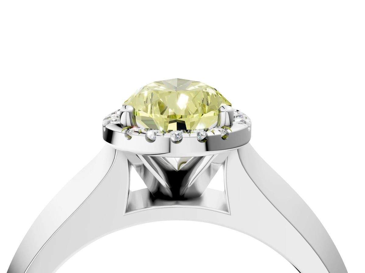 Fancy Yellow Pear Cut Diamond Halo Ring in Platinum with Cathedral Band and Prong Setting_10