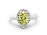 Fancy Yellow Pear Cut Diamond Halo Ring in Platinum with Cathedral Band and Prong Setting_6