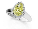 Fancy Yellow Pear Cut Diamond Halo Ring in Platinum with Cathedral Band and Prong Setting_7