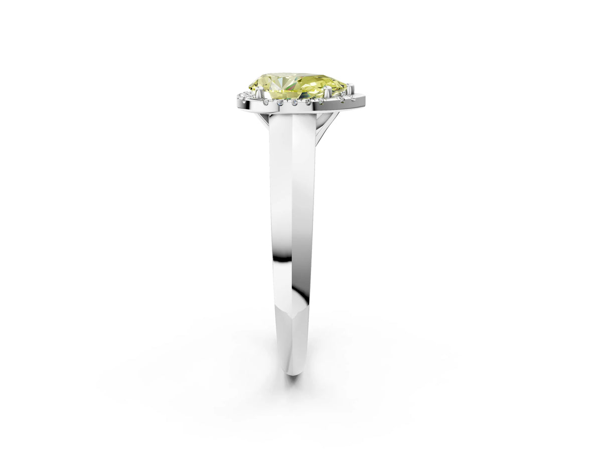 Fancy Yellow Pear Cut Diamond Halo Ring in Platinum with Cathedral Band and Prong Setting_8