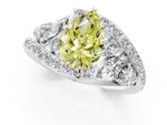 Fancy Yellow Pear Cut Diamond Halo Ring in Platinum with Marquise and Pavé Band in Prong Setting_13