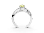 Fancy Yellow Pear Cut Diamond Halo Ring in Platinum with Marquise and Pavé Band in Prong Setting_15