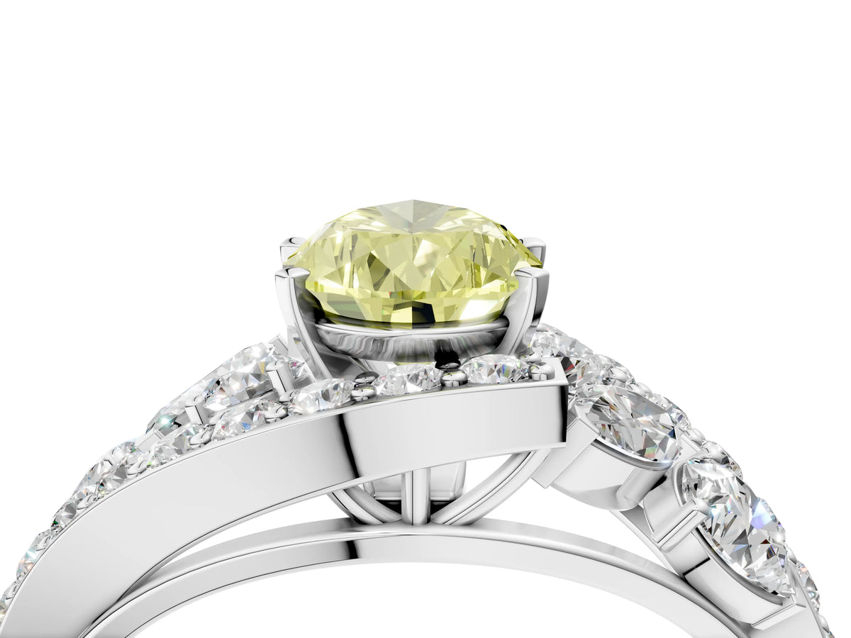 Fancy Yellow Pear Cut Diamond Halo Ring in Platinum with Marquise and Pavé Band in Prong Setting_16