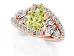Fancy Yellow Pear Cut Diamond Halo Ring in Rose gold with Marquise and Pavé Band in Prong Setting_1