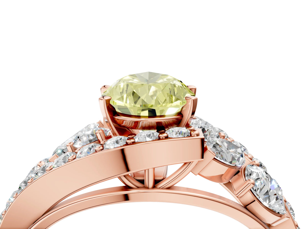 Fancy Yellow Pear Cut Diamond Halo Ring in Rose gold with Marquise and Pavé Band in Prong Setting_4