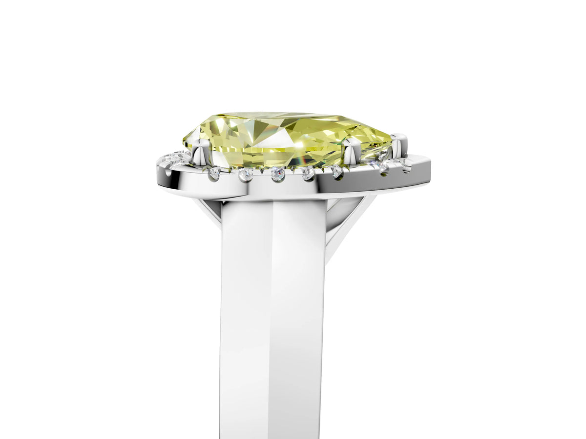 Fancy Yellow Pear Cut Diamond Halo Ring in White gold with Cathedral Band and Prong Setting_5