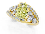 Fancy Yellow Pear Cut Diamond Halo Ring in Yellow gold with Marquise and Pavé Band in Prong Setting_1