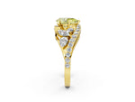 Fancy Yellow Pear Cut Diamond Halo Ring in Yellow gold with Marquise and Pavé Band in Prong Setting_2