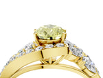 Fancy Yellow Pear Cut Diamond Halo Ring in Yellow gold with Marquise and Pavé Band in Prong Setting_4