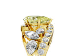 Fancy Yellow Pear Cut Diamond Halo Ring in Yellow gold with Marquise and Pavé Band in Prong Setting_5