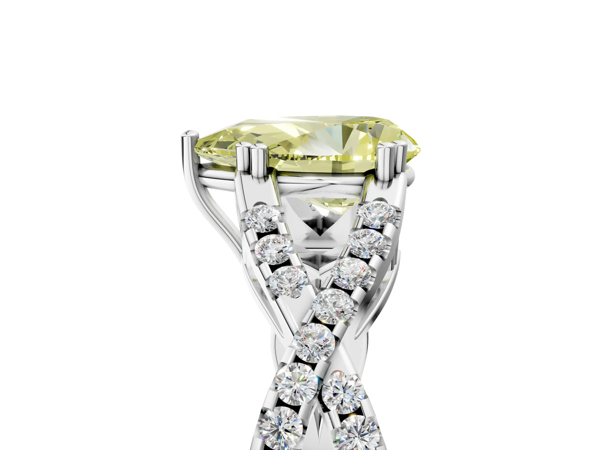Fancy Yellow Pear Cut Diamond Solitaire Ring in Platinum with Interwoven Pavé Band and Prong Setting_11