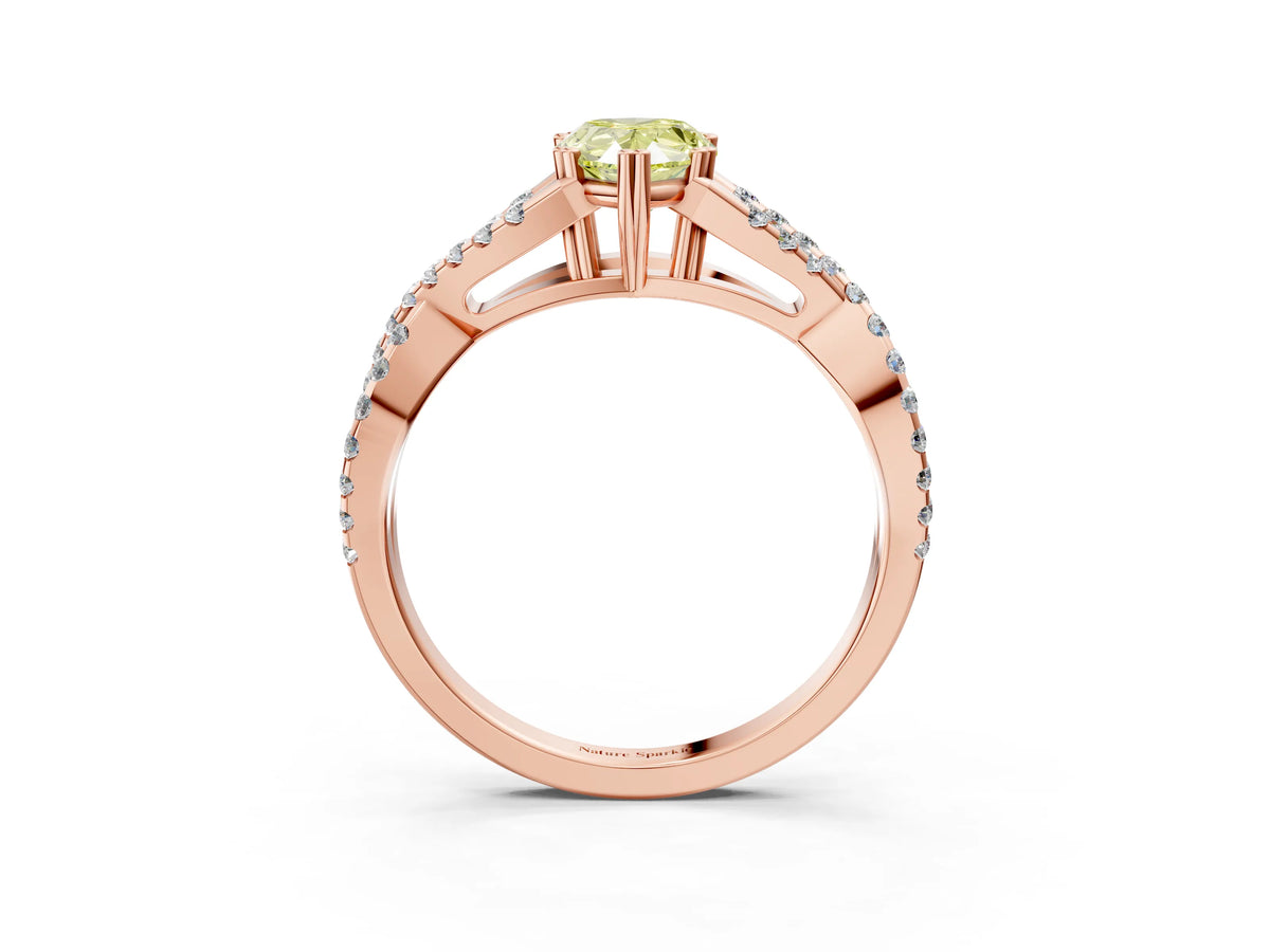 Fancy Yellow Pear Cut Diamond Solitaire Ring in Rose gold with Interwoven Pavé Band and Prong Setting_3